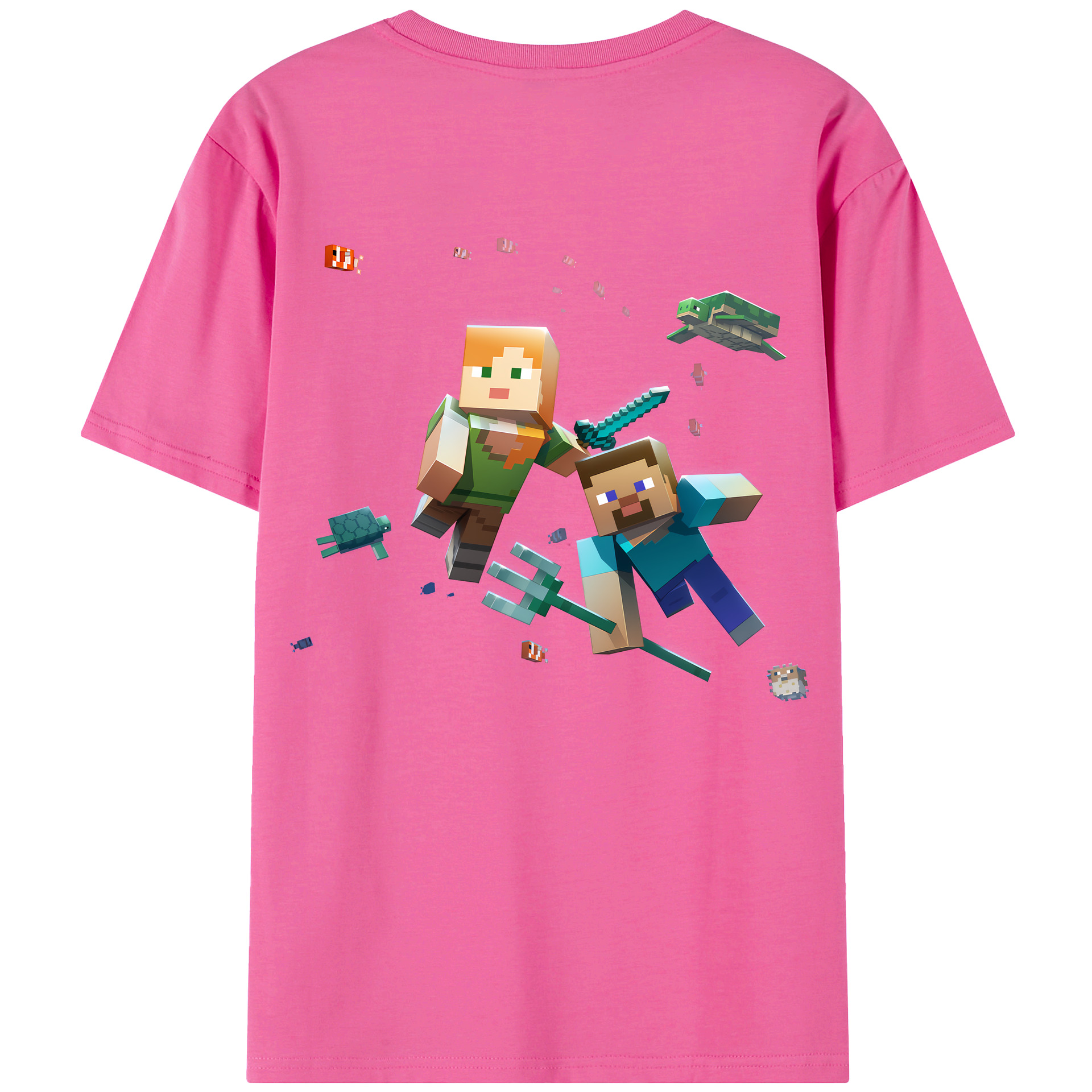 （画像用） マインクラフト ブロックの世界 Minecraft MC Block world レディース半袖Tシャツ(バックプリント)